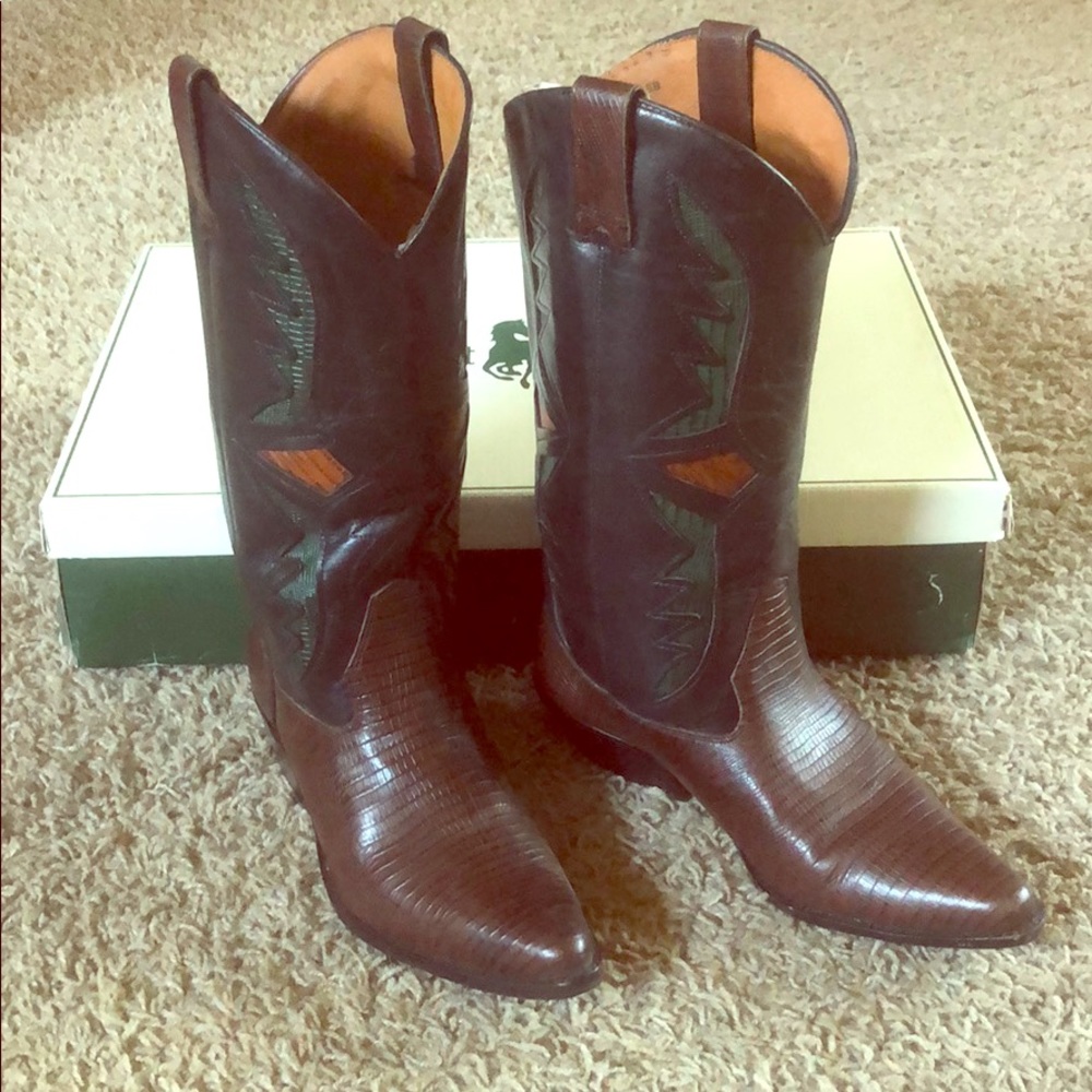 Leather boho cowboy boots